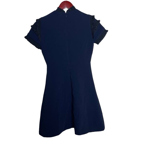 Sandro Navy Mini Dress with Black Frills short sleeve sz 0 - Picture 6 of 6